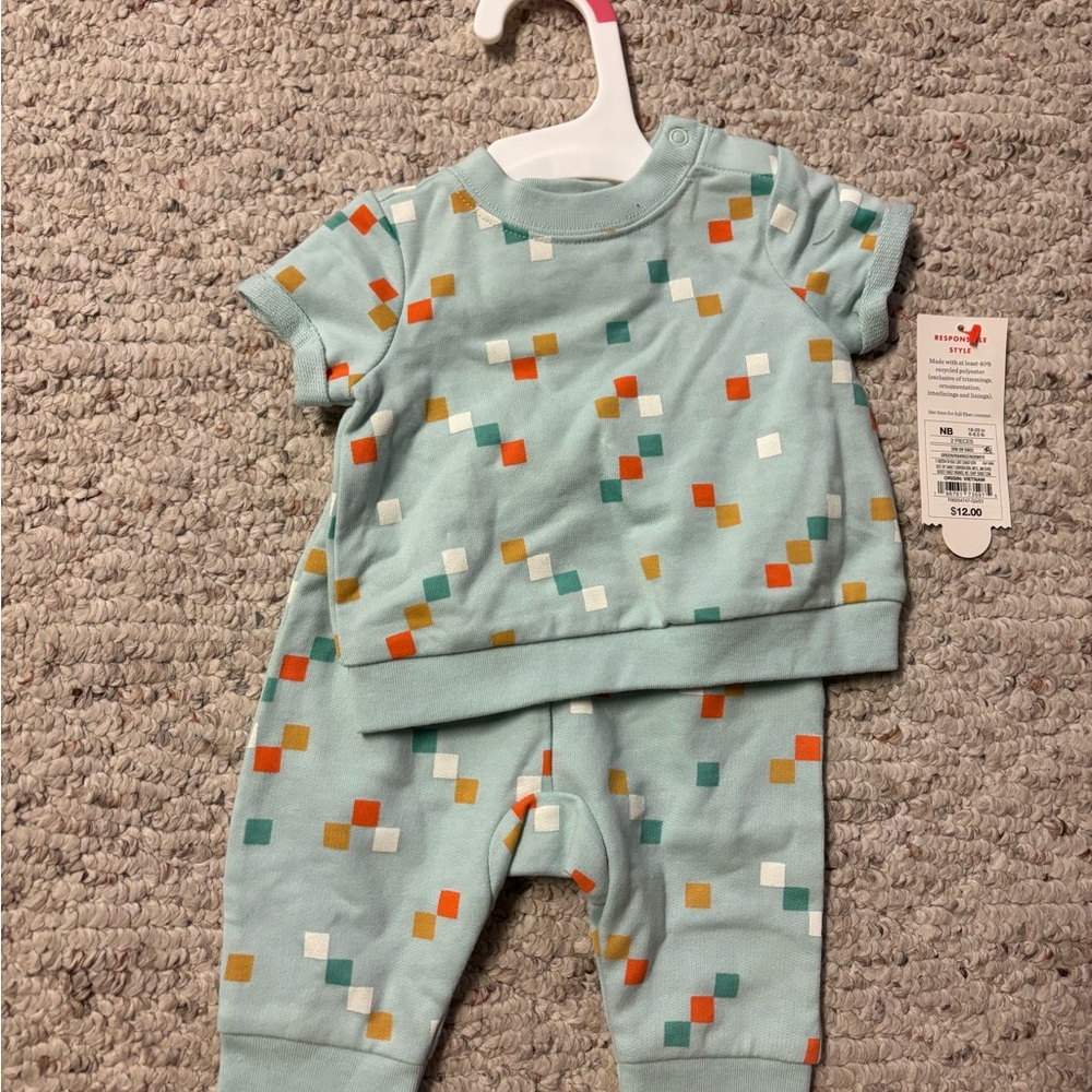 Cat & Jack Geometric Baby Romper - Teal, Orange, Yellow, White